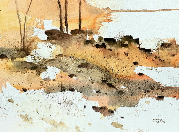 Earthen Walk 06 (ART_8495_65897) - Handpainted Art Painting - 14in X 10in