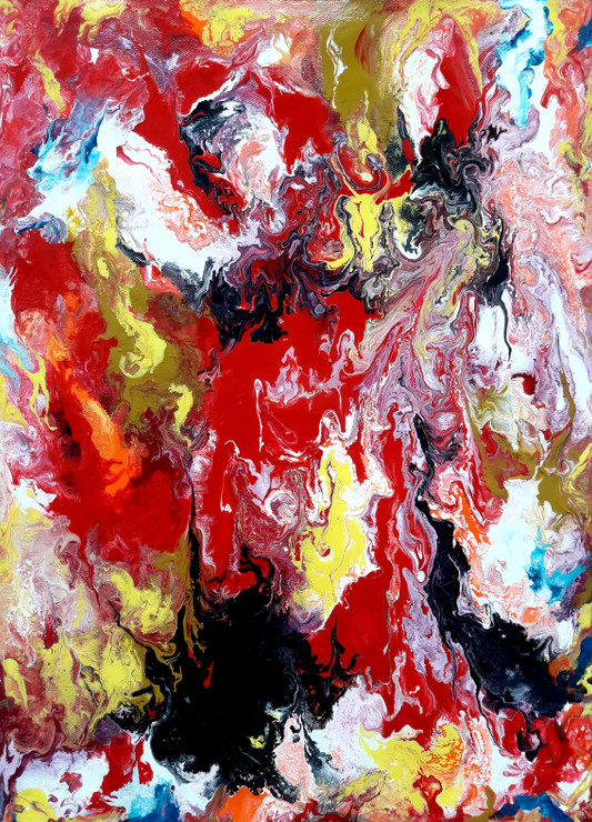 Abstract Fluid Acrylic Painting - Infinitely Red (Multicolour) (ART_8034_61977) - Handpainted Art Painting - 12in X 16in