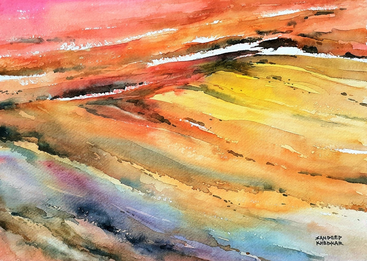 Aerial Mountains (ART_8495_65975) - Handpainted Art Painting - 14in X 10in