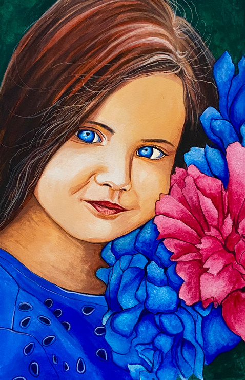 The flower child- a portrait in watercolors  (ART_7283_66048) - Handpainted Art Painting - 8in X 14in