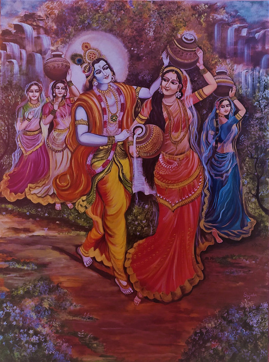 Radha Krishna  (ART_7433_66134) - Handpainted Art Painting - 36in X 48in