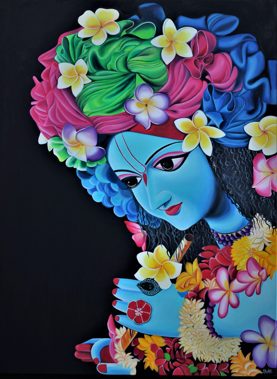 Lord Krishna love  (ART_8545_66094) - Handpainted Art Painting - 30in X 40in