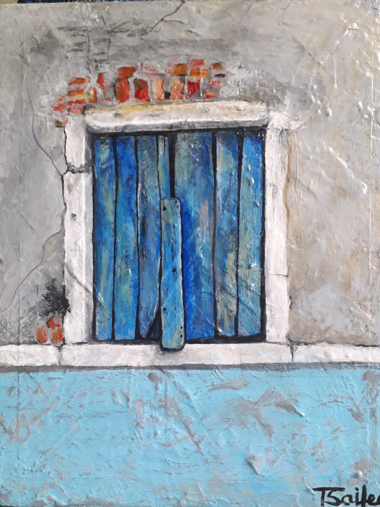 Closed Window (ART_7872_60476) - Handpainted Art Painting - 10in X 12in