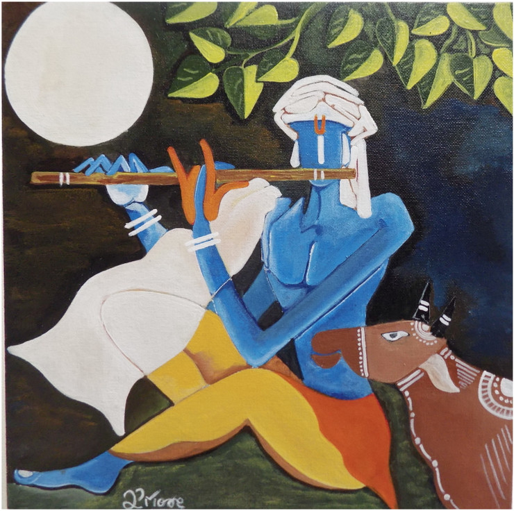 LORD KRISHNA (ART_1033_66200) - Handpainted Art Painting - 12in X 12in