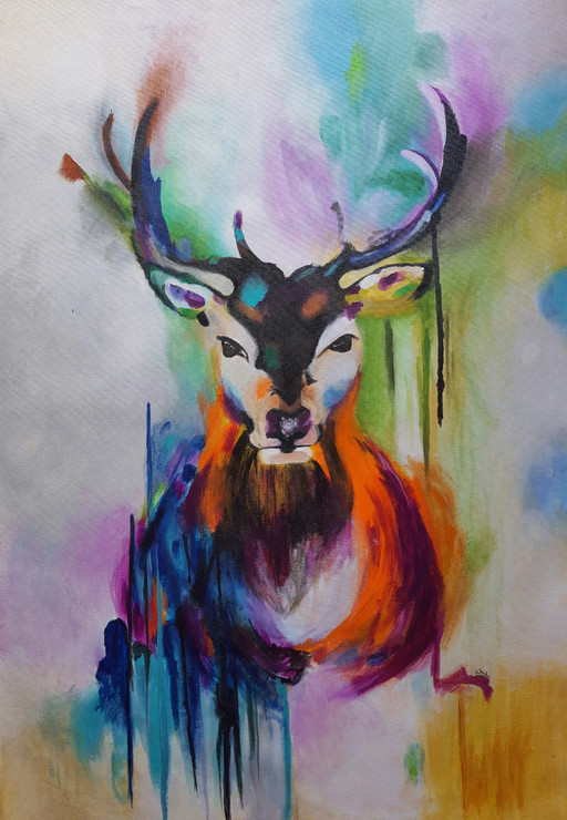 Musk Deer (ART_6694_66216) - Handpainted Art Painting - 22in X 34in
