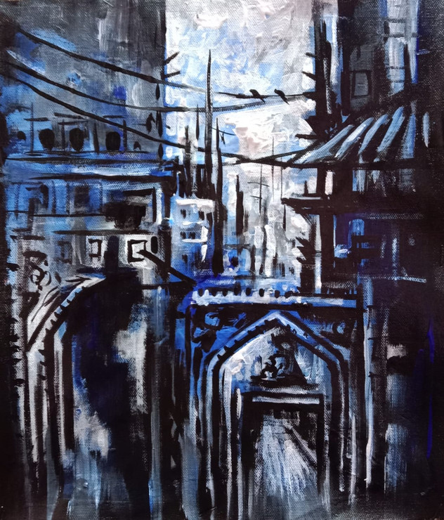 Abstract Street of heritage Handpainted Art Painting 24in X 30in (ART_8563_66354) - Handpainted Art Painting - 24in X 30in