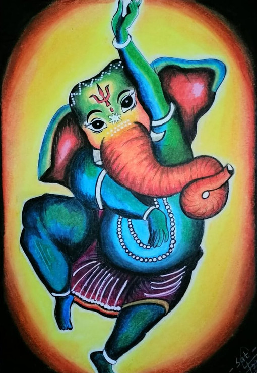 Ganesha  (ART_8536_65925) - Handpainted Art Painting - 11in X 16in