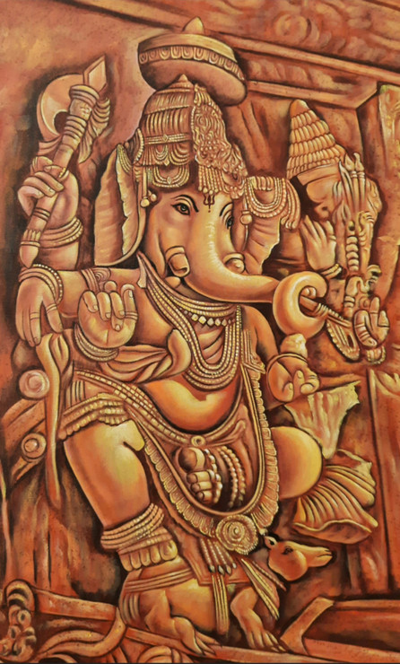 Lord Ganesha Acrylic Art Canvas handmade painting  (ART_7555_66430) - Handpainted Art Painting - 24in X 36in