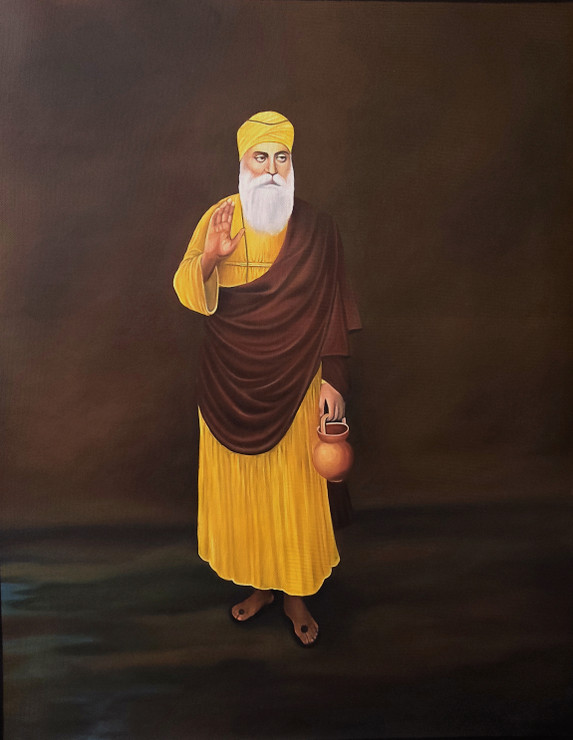 Guru Nanak Sahib - Big Size Realistic Standing Portrait (ART_5557_66515) - Handpainted Art Painting - 36in X 48in