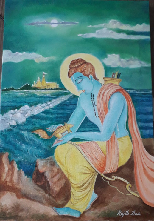 Lord Rama (ART_4209_66489) - Handpainted Art Painting - 18in X 12in