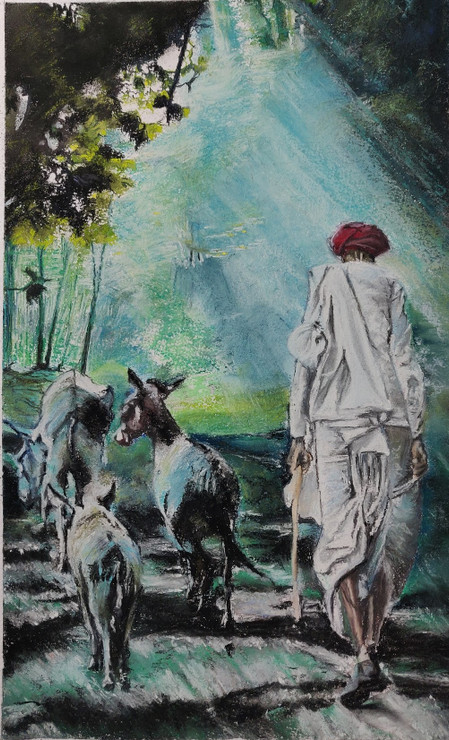 Tribes of India - The Raikas  (ART_8567_66497) - Handpainted Art Painting - 11in X 18in