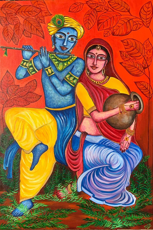 RADHA-KRISHNA (ART_8565_66563) - Handpainted Art Painting - 24in X 36in