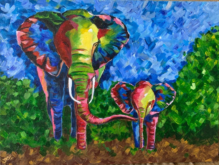 PACHYDERM (ART_8565_66562) - Handpainted Art Painting - 24in X 18in