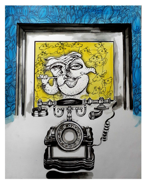 God vinayagar (ART_8409_66636) - Handpainted Art Painting - 22in X 28in