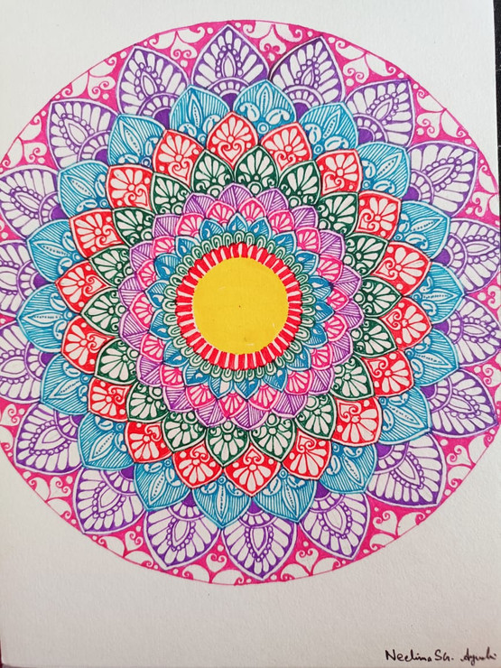 Bright colorful Mandala spreading positive energy all around (ART_8016_66702) - Handpainted Art Painting - 5in X 8in