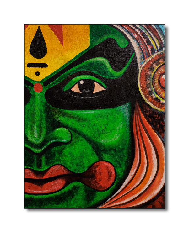 KATHKALI HALF FACE PAINTING (PRT_7990_66844) - Canvas Art Print - 24in X 31in