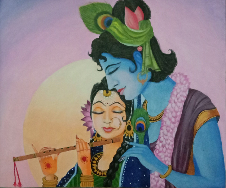 Radhakrishan (ART_8397_62721) - Handpainted Art Painting - 12in X 10in
