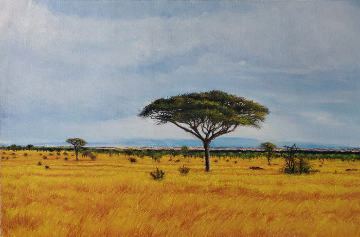 Sunny Savannah  (ART_8567_66914) - Handpainted Art Painting - 21in X 14in