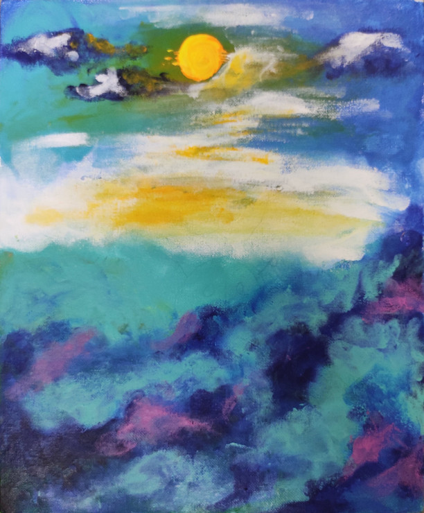 Cloud with Sun (ART_8316_67000) - Handpainted Art Painting - 12in X 16in