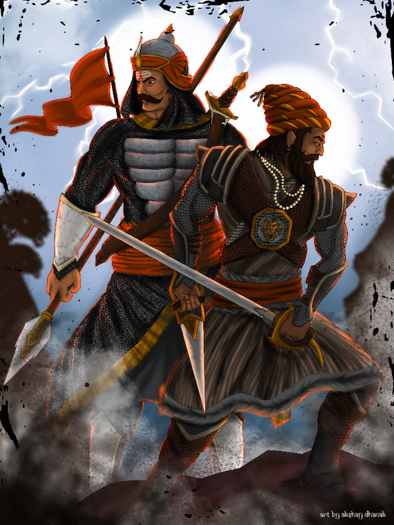 Chhatrapati Shivaji Maharaj & Maharana Pratap-The Great Warriors (PRT_8597_67117) - Canvas Art Print - 36in X 48in