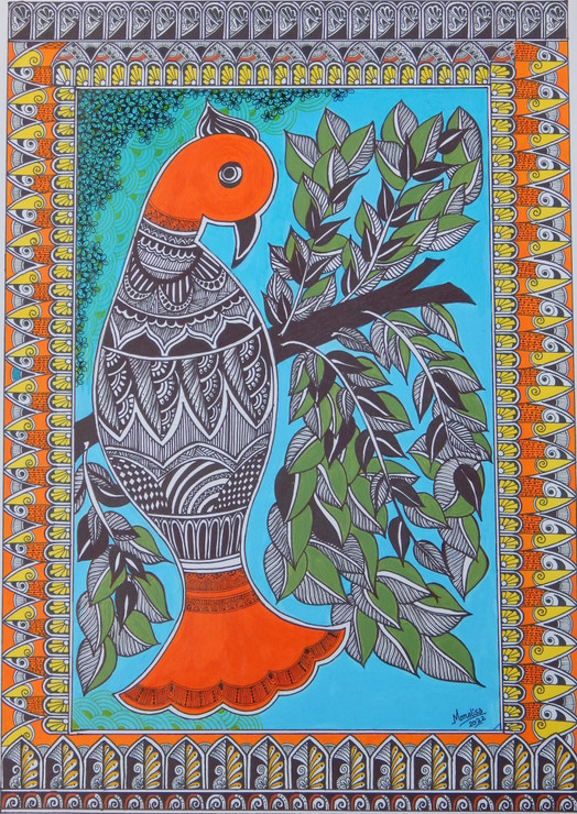 Dusky Lory (ART_7864_67192) - Handpainted Art Painting - 12in X 17in
