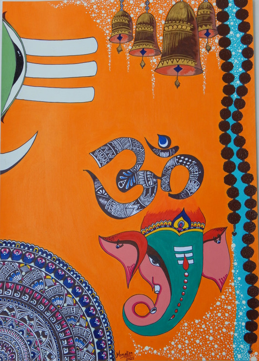 Blessings of Father_Shiv Ganesh (ART_7864_67191) - Handpainted Art Painting - 12in X 17in