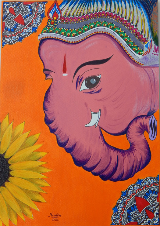 Siddhivinayak- A form of Ganesha (ART_7864_67187) - Handpainted Art Painting - 12in X 17in