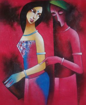 Meera series-Krishna (ART_3539_67139) - Handpainted Art Painting - 24in X 30in