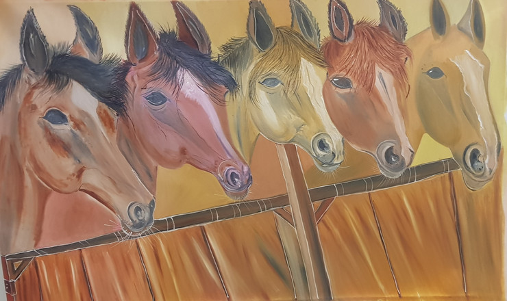 Five Horses (ART_8603_67097) - Handpainted Art Painting - 46in X 25in