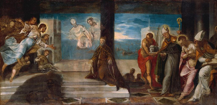 Doge Alvise Mocenigo (1507‚Äì1577) Presented To The Redeemer (1577) (PRT_15289) - Canvas Art Print - 22in X 11in