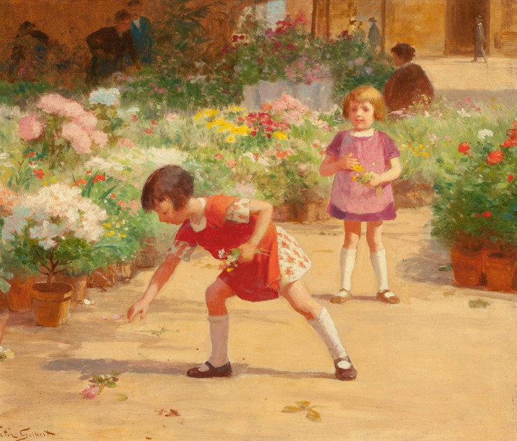 Gathering Flowers (PRT_15314) - Canvas Art Print - 18in X 15in