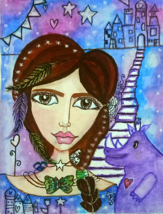 A FANTASY OF LIFE  (ART_8605_67160) - Handpainted Art Painting - 8in X 11in