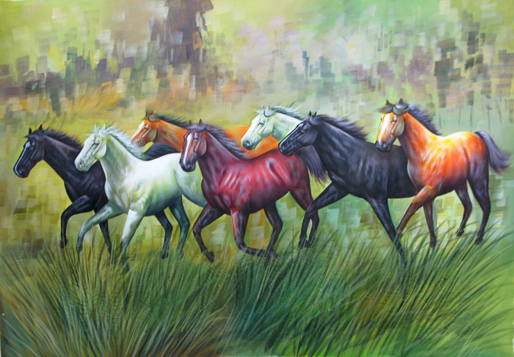 7 Good Luck Horses Rajmer04 - 36in X 24in,RAJVEN26_3624,Acrylic Colors,Horses,Graces,Race,Achiever,Racing - Buy Paintings online in India