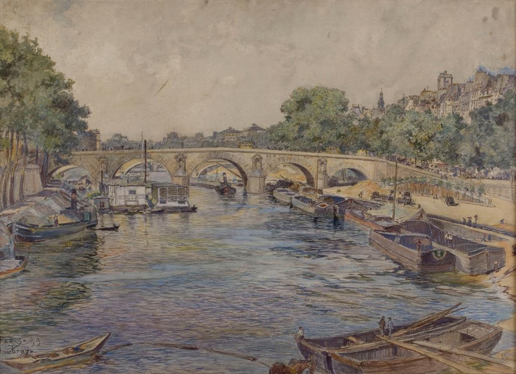 La Seine Au Pont-Marie, En 1899. 1er Arrondissement (1899) (PRT_15353) - Canvas Art Print - 25in X 18in