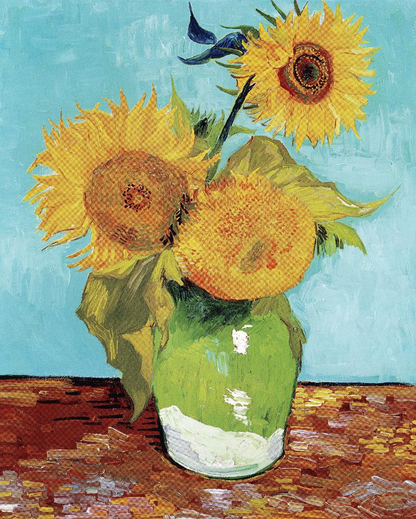 Van Gogh Art Print, Vase With Three Sunflowers Famous Still Life (PRT_15515) - Canvas Art Print - 22in X 27in