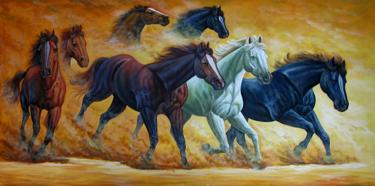 7 Good Luck Horses Rajmer06 - 48in X 24in,RAJVEN28_4824,Acrylic Colors,Horses,Graces,Race,Achiever,Racing - Buy Paintings online in India