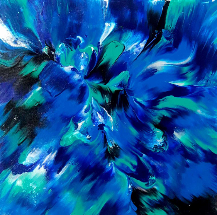 Abstract fluid acrylic painting - intensely blue (PRT_8034_67393) - Canvas Art Print - 12in X 12in