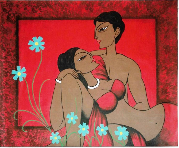 Sweet moments-4 (ART_1230_25426) - Handpainted Art Painting - 33in X 26in
