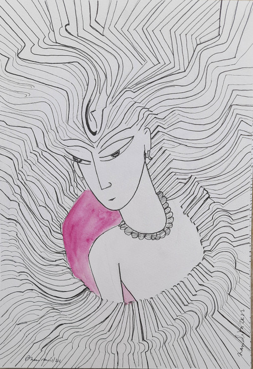 Bhairavi 2 (ART_7042_67418) - Handpainted Art Painting - 8in X 12in