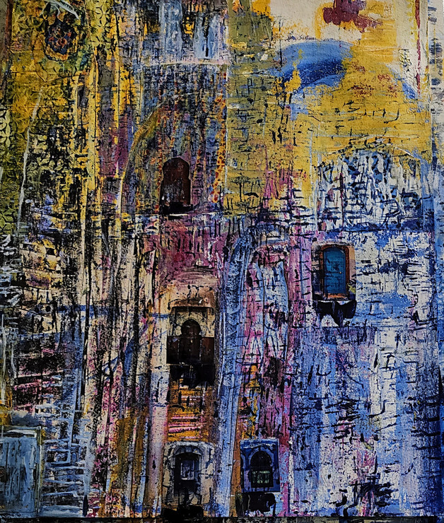 Morocco cityscape in Acrylic on Paper (ART_7970_67397) - Handpainted Art Painting - 17in X 24in