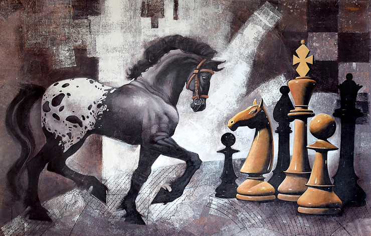 Horse in the Chess_18 (ART_8636_67587) - Handpainted Art Painting - 67in X 39in