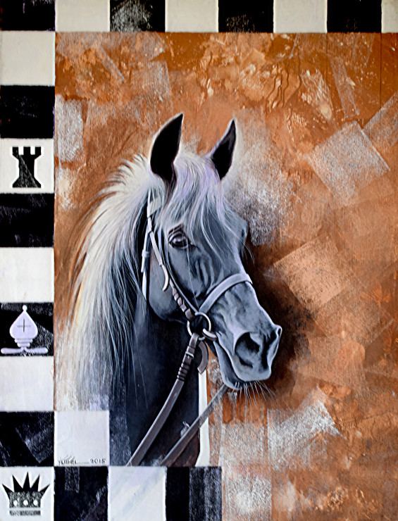 Horse in the Chess_16 (ART_8636_67586) - Handpainted Art Painting - 33in X 43in
