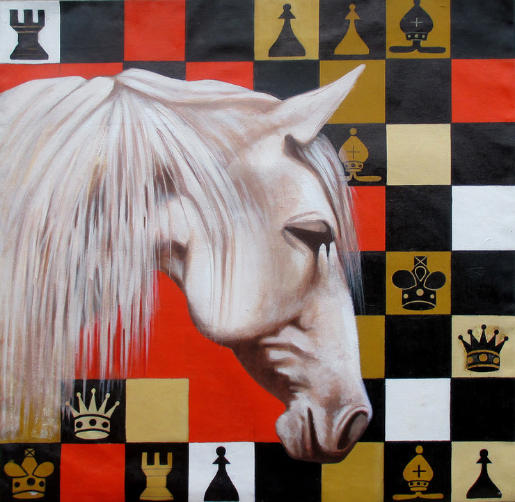 Horse in the Chess_03 (ART_8636_67581) - Handpainted Art Painting - 32in X 32in