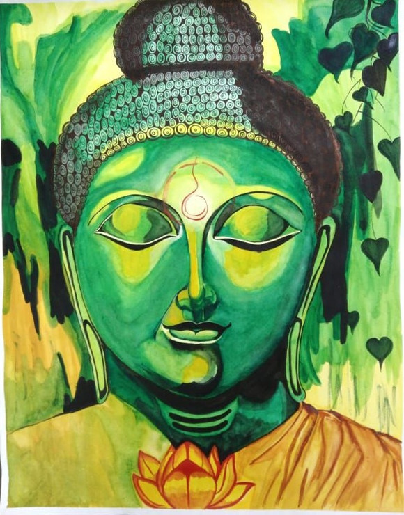 GOUTAM BUDDHA (ART_7115_67572) - Handpainted Art Painting - 22in X 28in