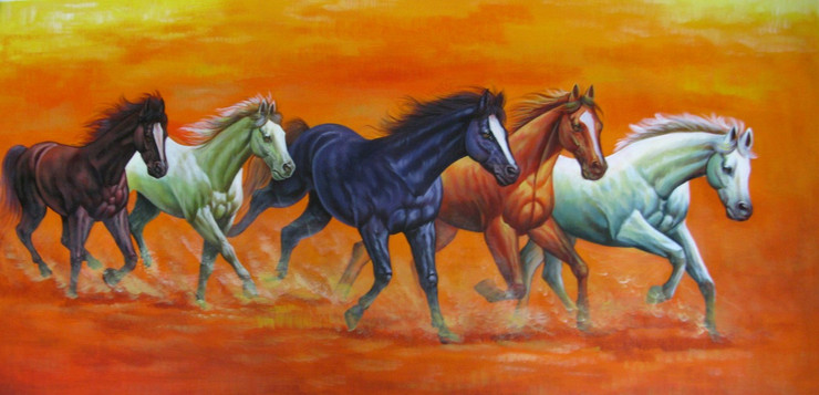 5 Good Luck Horses Rajmer03 - 48in X 24in,RAJVEN32_4824,Acrylic Colors,Horses,Graces,Race,Achiever,Racing - Buy Paintings online in India