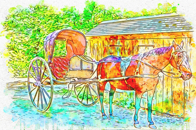 Cart Old Horse  (PRT_7809_67699) - Canvas Art Print - 22in X 15in