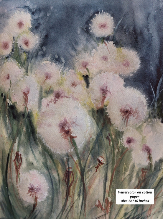 Flower-Dandelion (ART_8378_67643) - Handpainted Art Painting - 12in X 16in