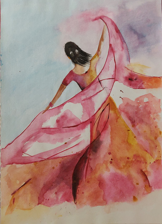 Dancing lady (ART_8629_67981) - Handpainted Art Painting - 12in X 17in