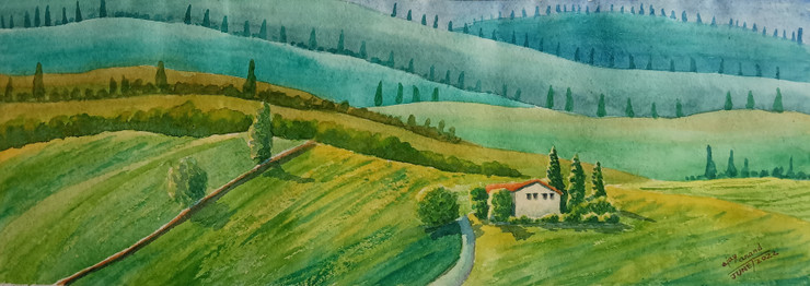 Panoramic Scene from Tuscany  (ART_8185_67938) - Handpainted Art Painting - 29in X 10in