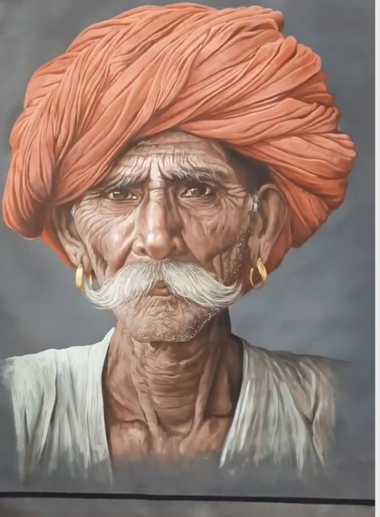 Turban Men Rajasthani Men Painting Indian Art Typical Rajasthani Men (ART_7555_68057) - Handpainted Art Painting - 24in X 36in